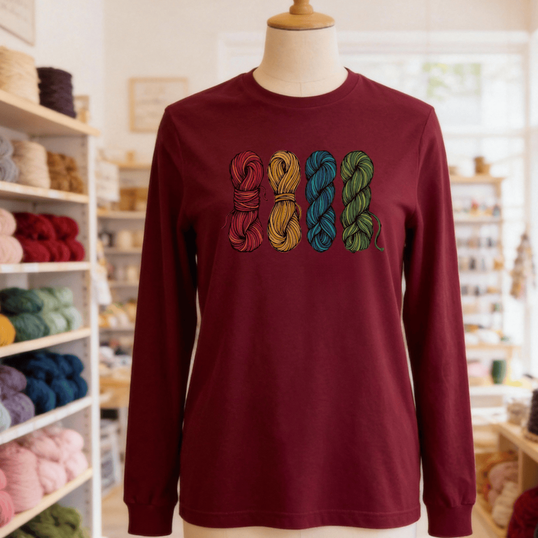 4 Sketched Skeins Sleeve Tee Maroon / S