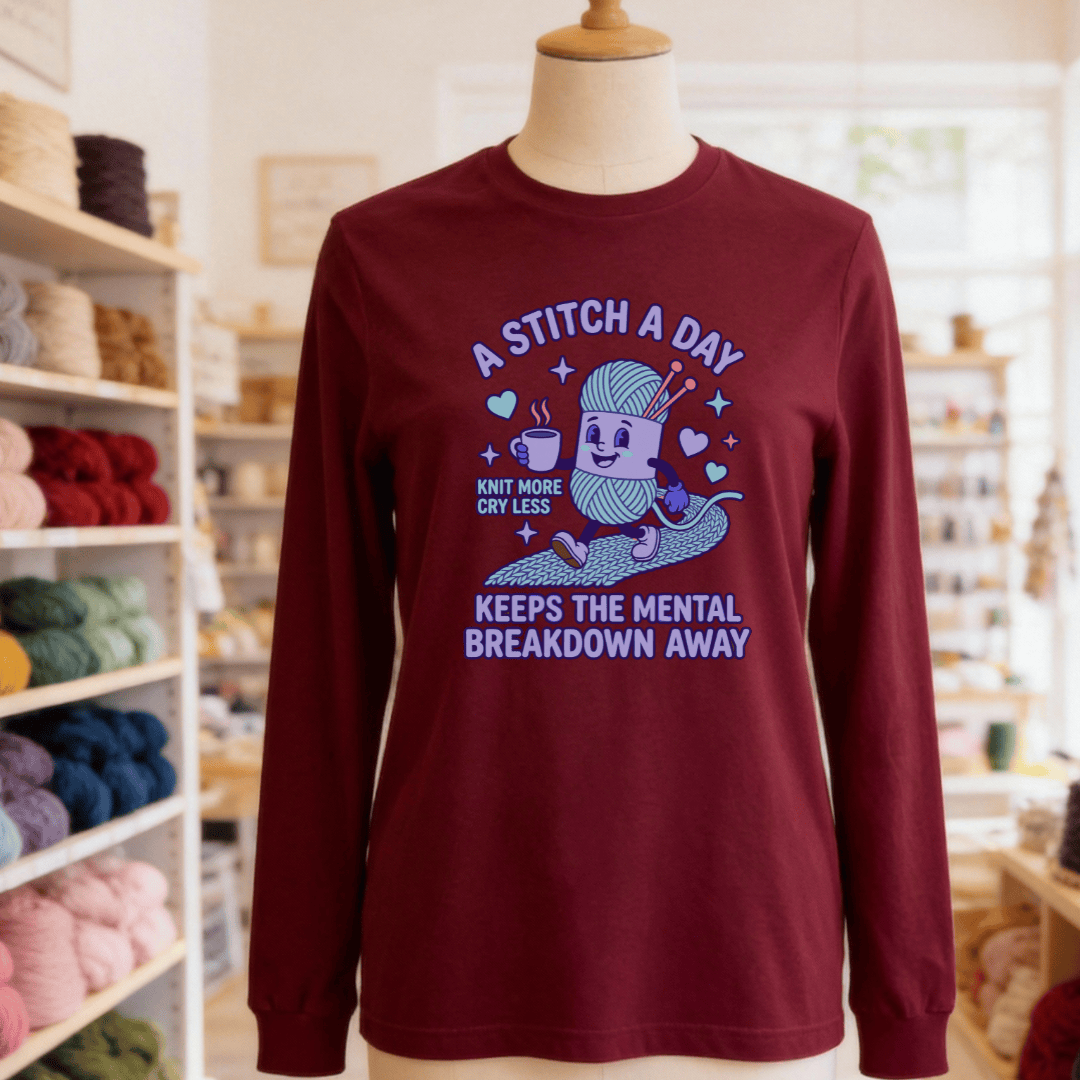 A Stitch A Day Long Sleeve Tee Maroon / S