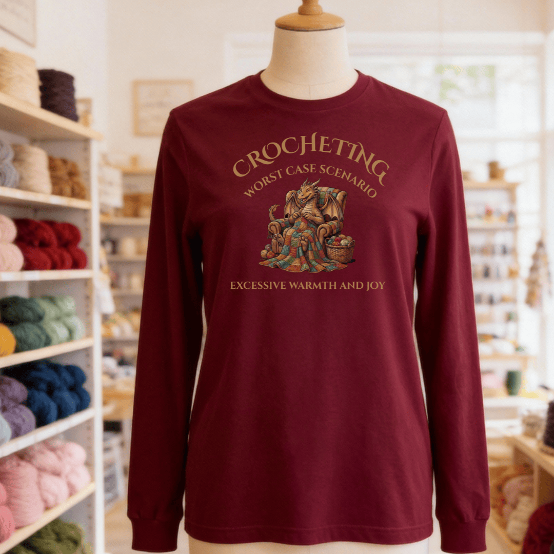Crocheting Scenario Long Sleeve Tee Maroon / S