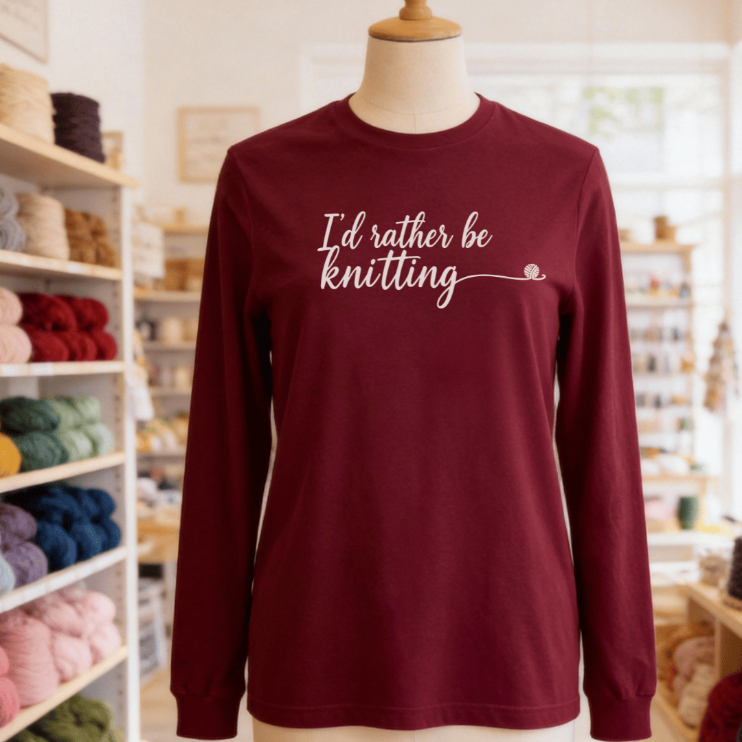 I'd Rather Be Knitting Long Sleeve Tee Maroon / S
