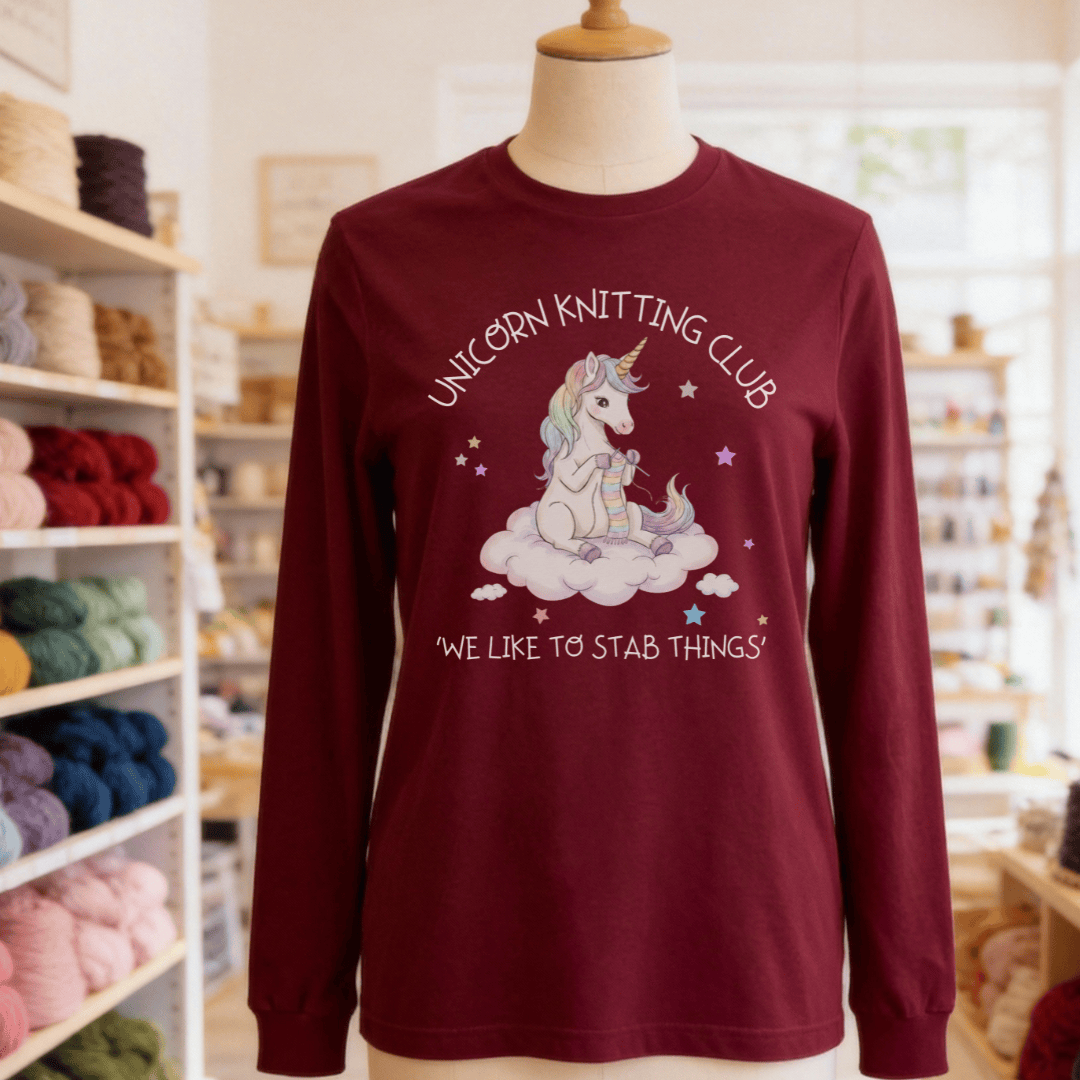 Unicorn Knitting Club Long Sleeve Tee Maroon / S