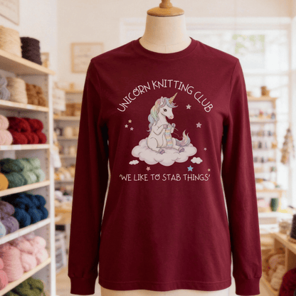 Unicorn Knitting Club Long Sleeve Tee Maroon / S