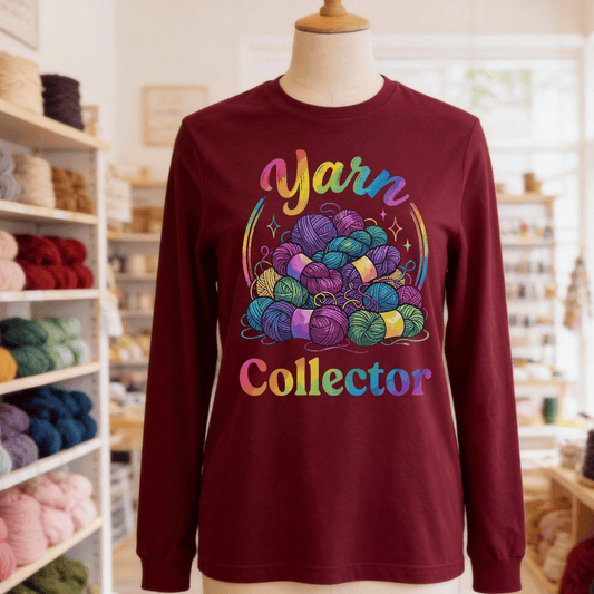 Yarn Collector - Rainbow Long Sleeve Tee Maroon / S