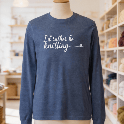 I'd Rather Be Knitting Long Sleeve Tee Navy / S