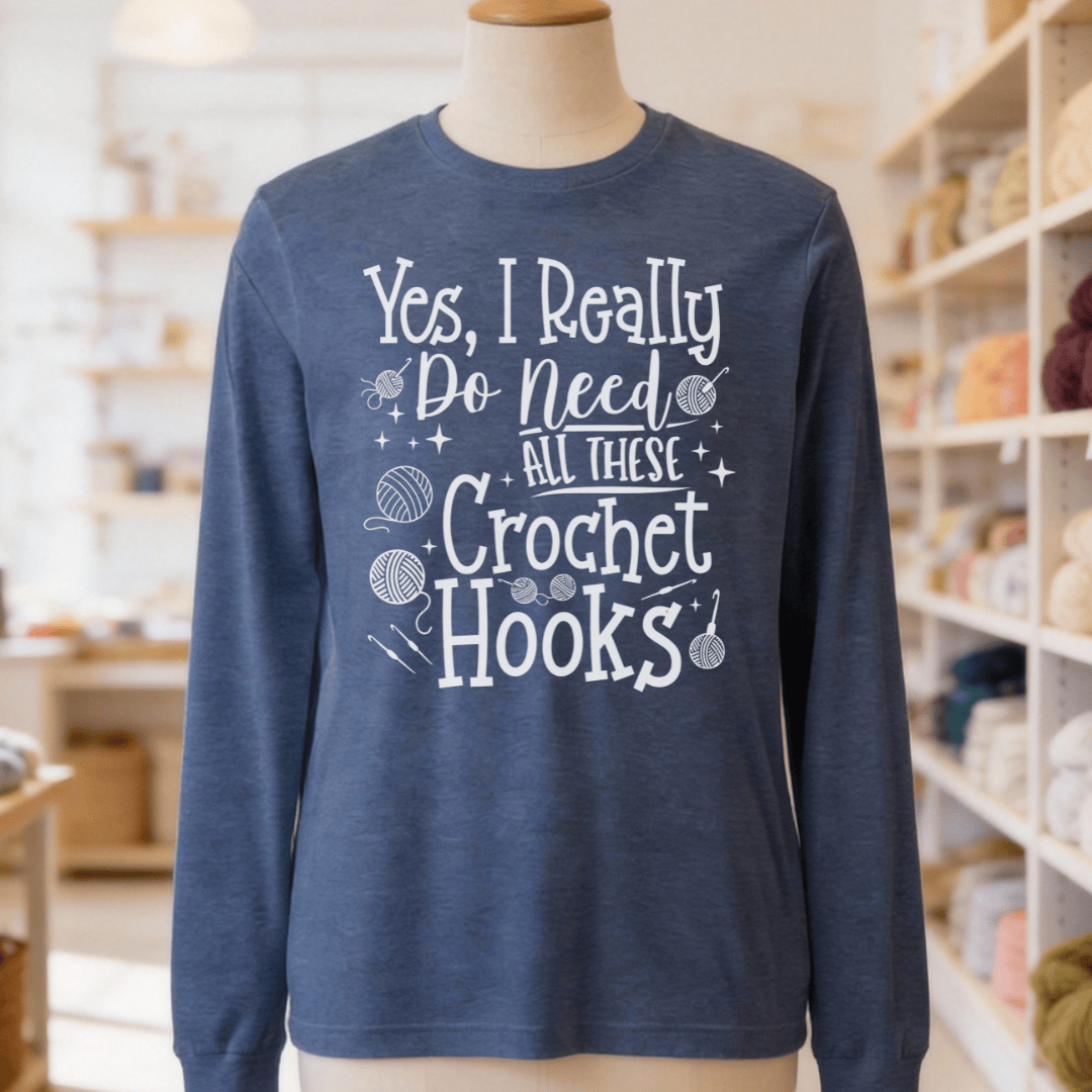 Yes I really Need These Hooks Long Sleeve Tee Navy / S