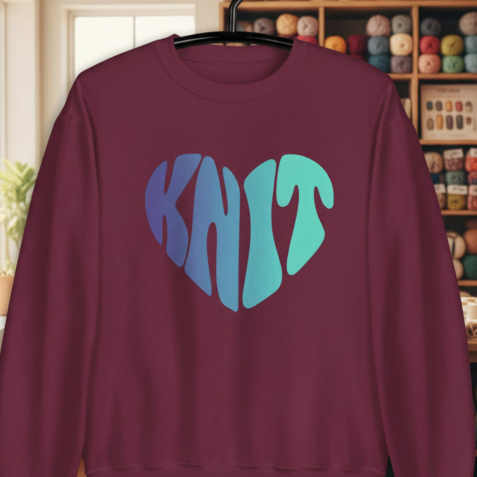 Blue Knit Heart Sweatshirt Maroon / S