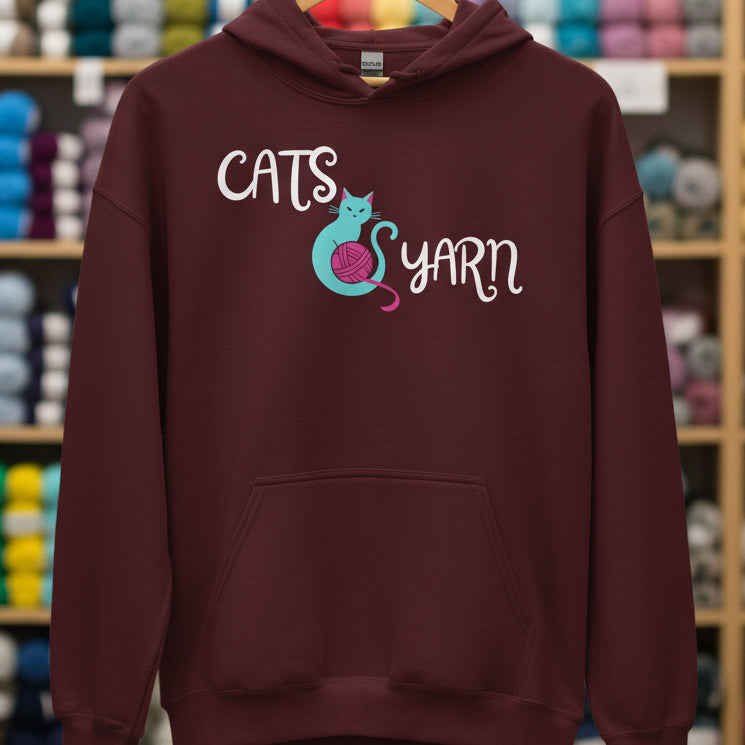 Cats & Yarn Hoodie Maroon / S