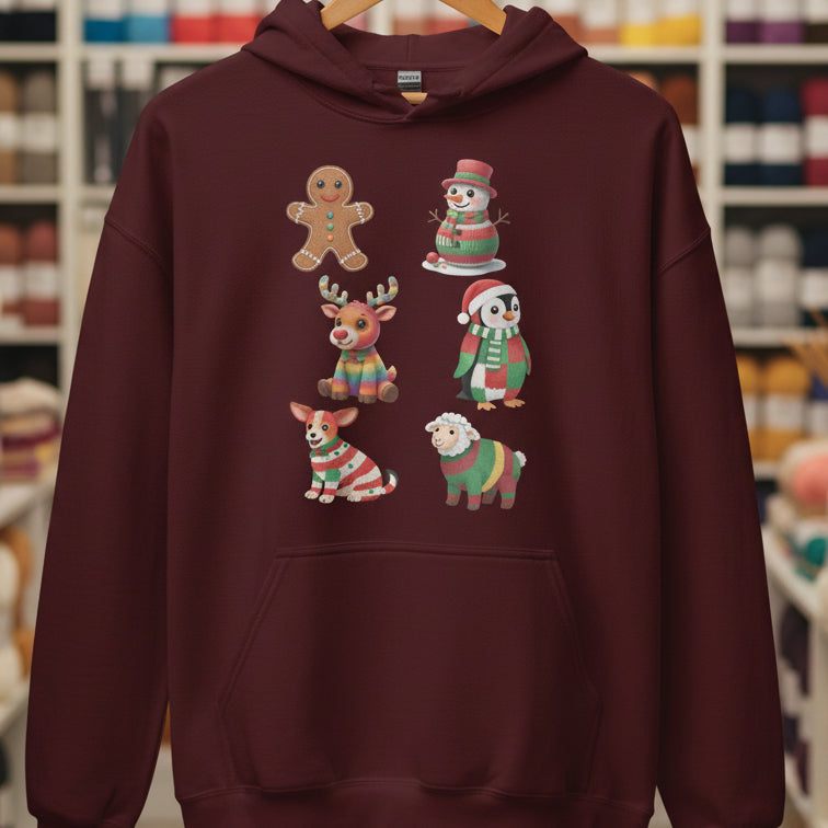Christmas Knit Hoodie Maroon / S