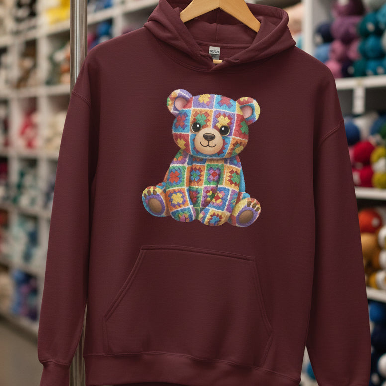 Crochet Bear Hoodie Maroon / S