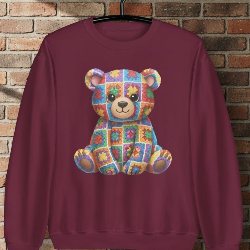 Crochet Bear Sweatshirt Maroon / S