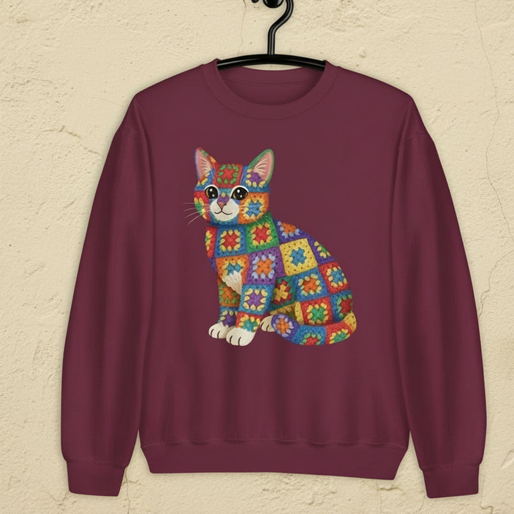 Crochet Cat Sweatshirt Maroon / S