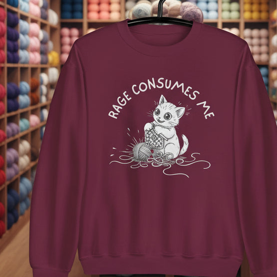 Crochet Rage Consumes Me Sweatshirt Maroon / S