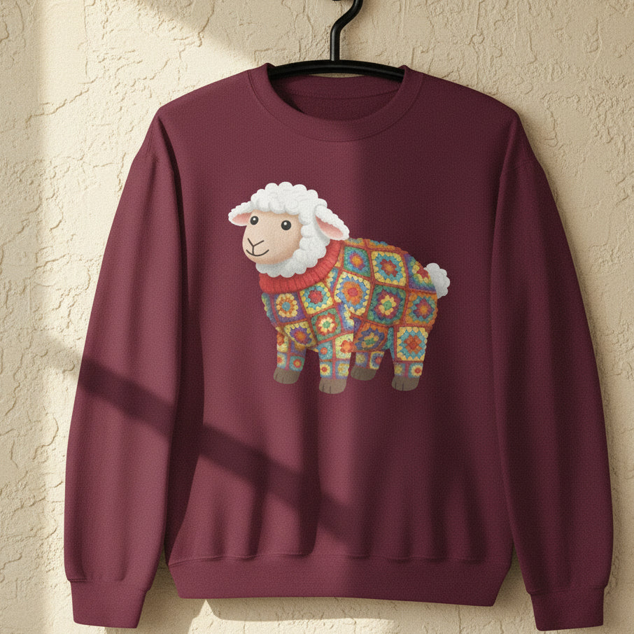 Crochet Sheep Sweatshirt Maroon / S