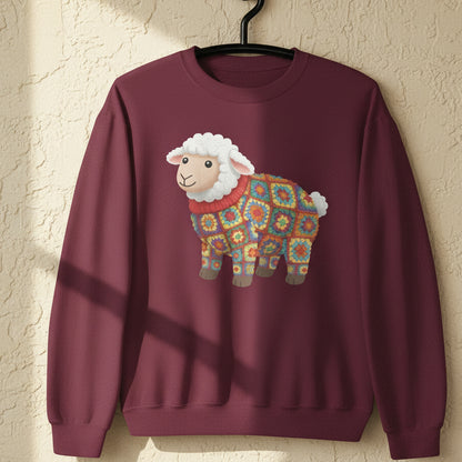 Crochet Sheep Sweatshirt Maroon / S