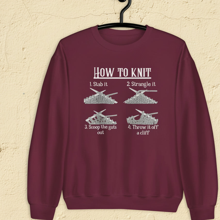 Funny How to Knit Sweatshirt Maroon / S