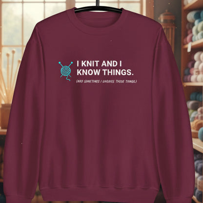 I Knit & Know Things Sweatshirt Maroon / S