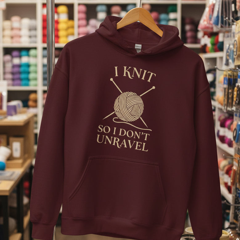 I knit so I don't unravel Hoodie Maroon / S
