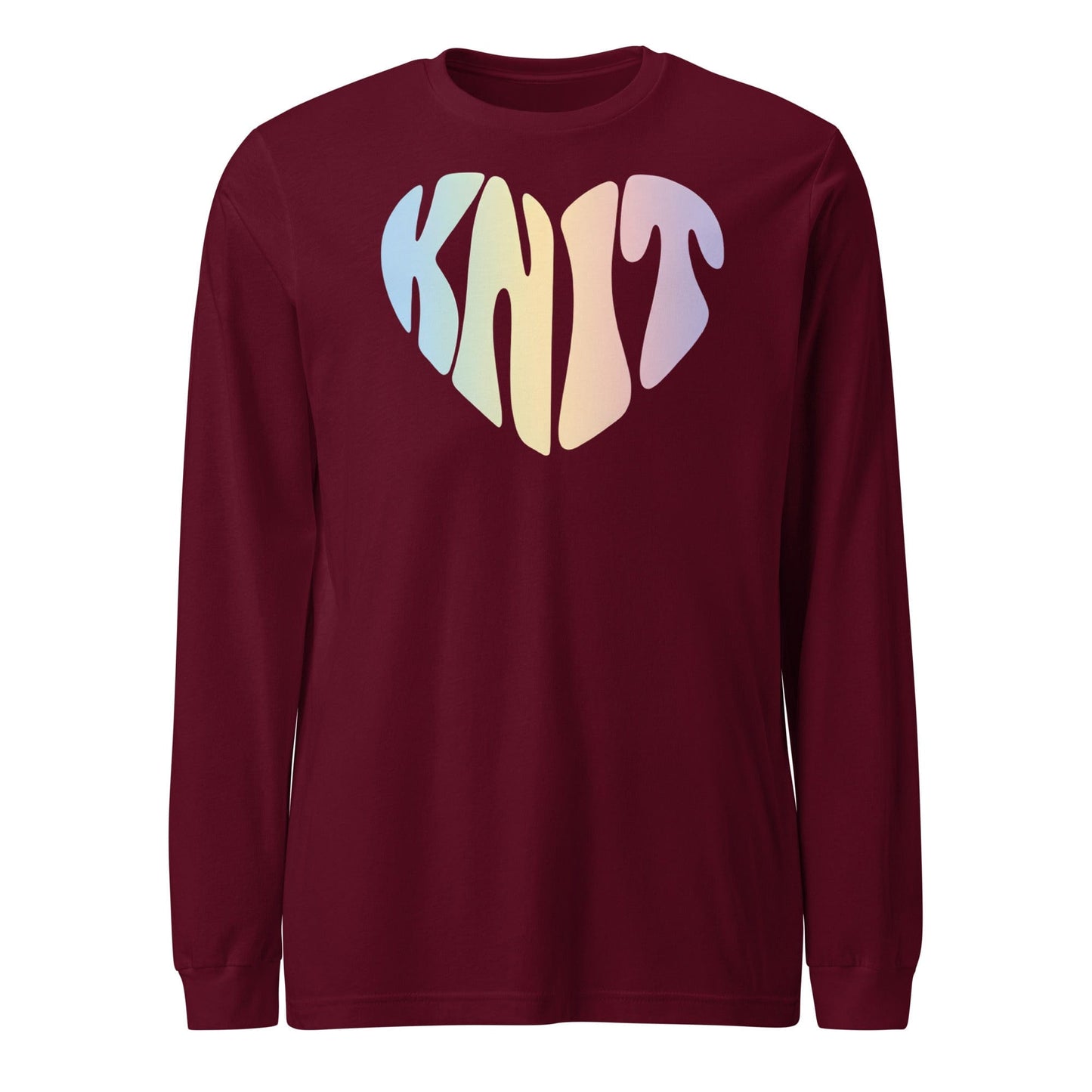 Knit Heart Pastel Long Sleeve Tee Maroon / S