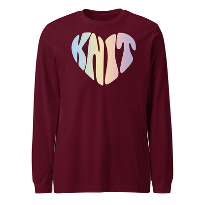 Knit Heart Pastel Long Sleeve Tee Maroon / S