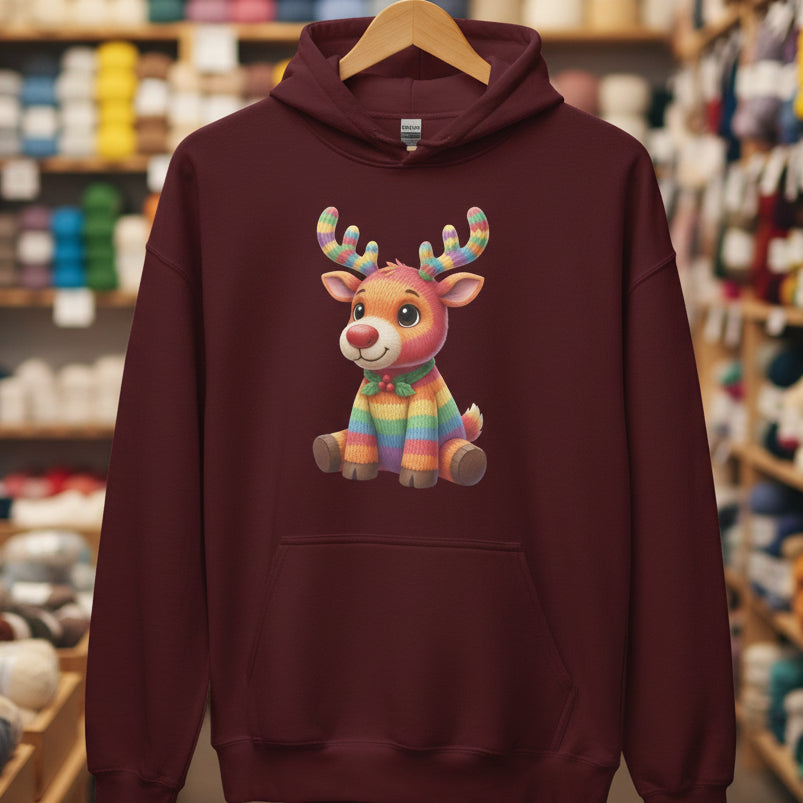 Knitted Reindeer Hoodie Maroon / S