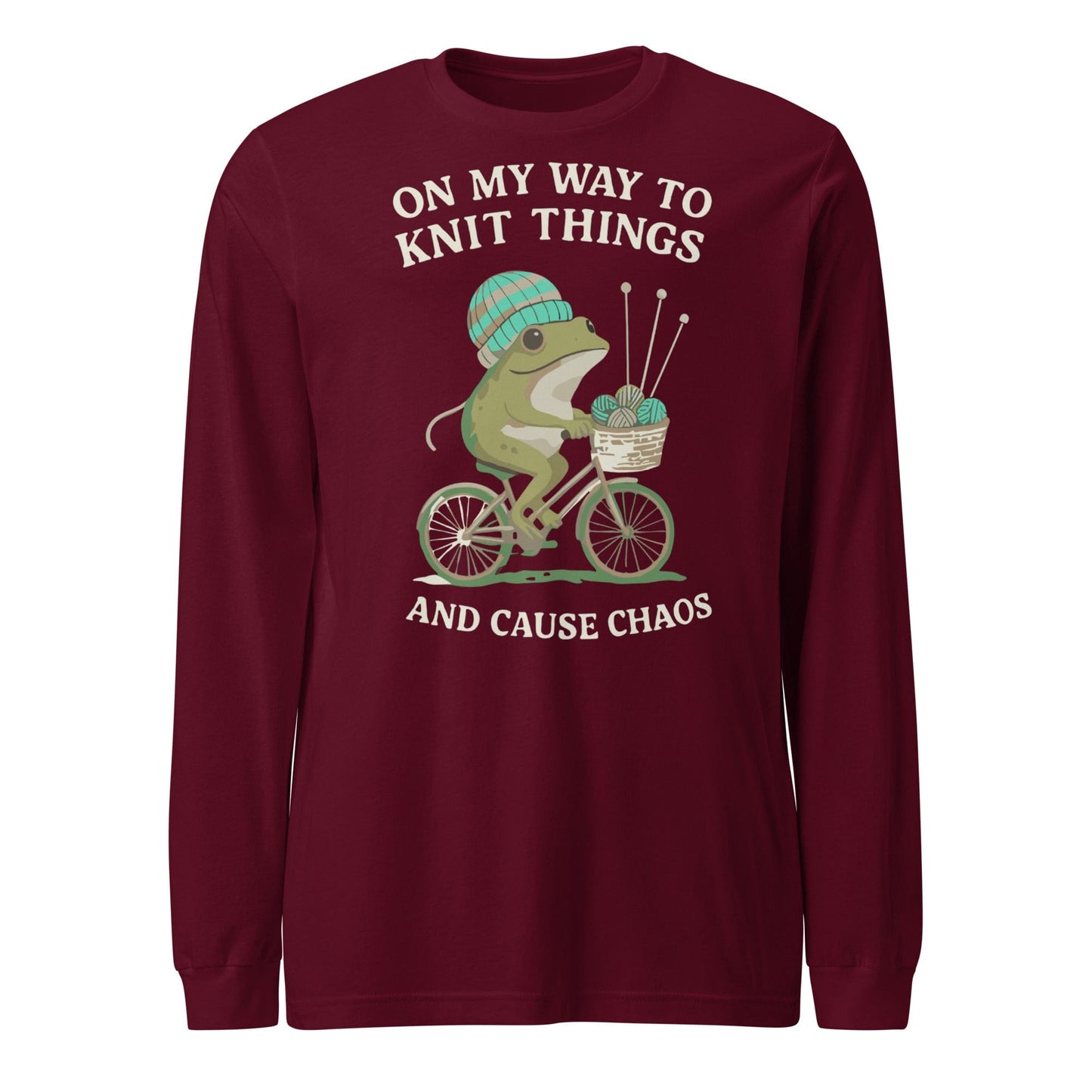 Knitting & Chaos Long Sleeve Tee Maroon / S