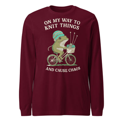 Knitting & Chaos Long Sleeve Tee Maroon / S