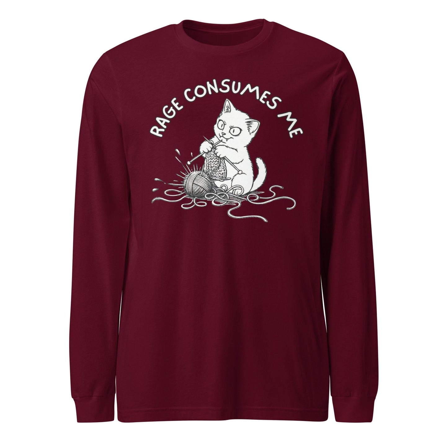 Knitting Rage Consumes Me Long Sleeve Tee Maroon / S