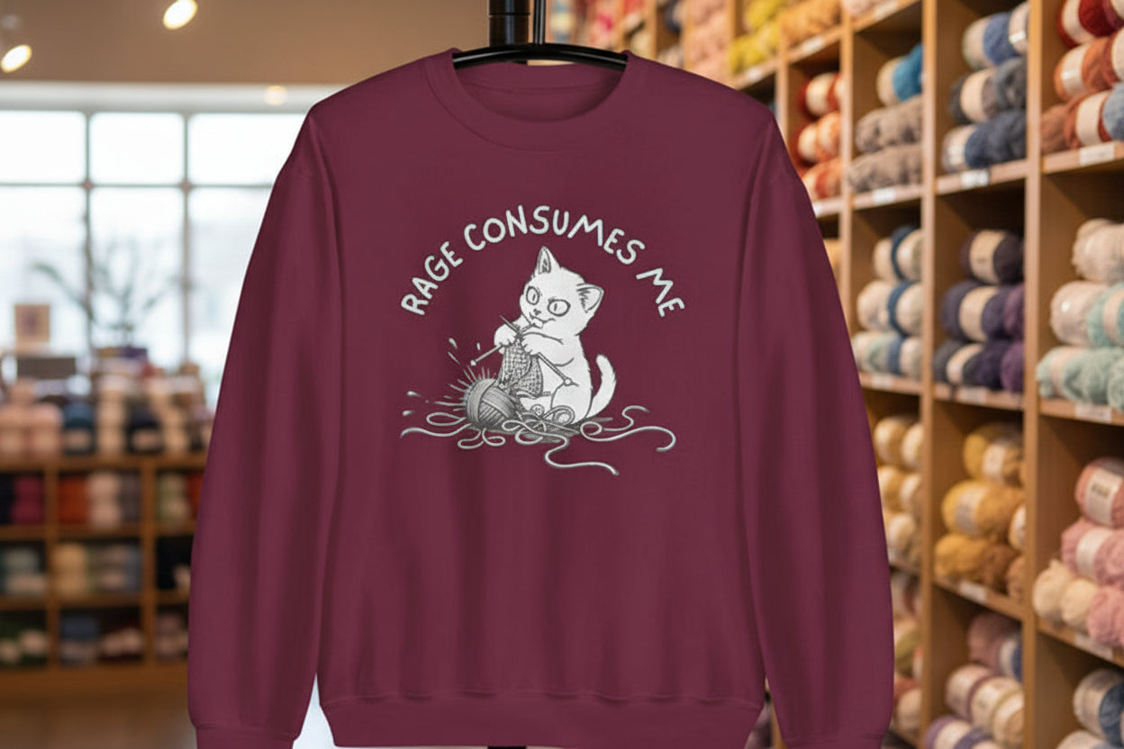 Knitting Rage Consumes Me Sweatshirt Maroon / S