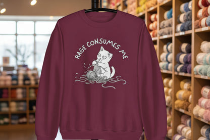 Knitting Rage Consumes Me Sweatshirt Maroon / S