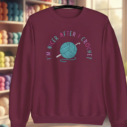 Nicer After I Crochet Sweatshirt Maroon / S