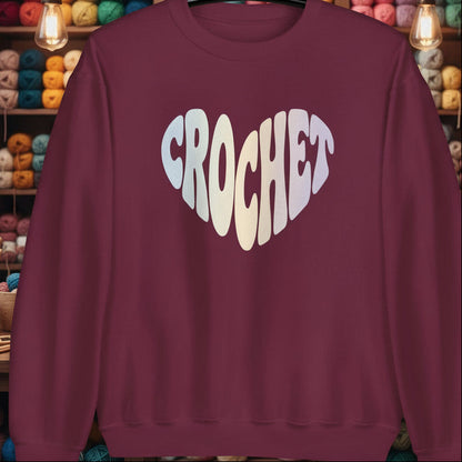Pastel Crochet Heart Sweatshirt Maroon / S