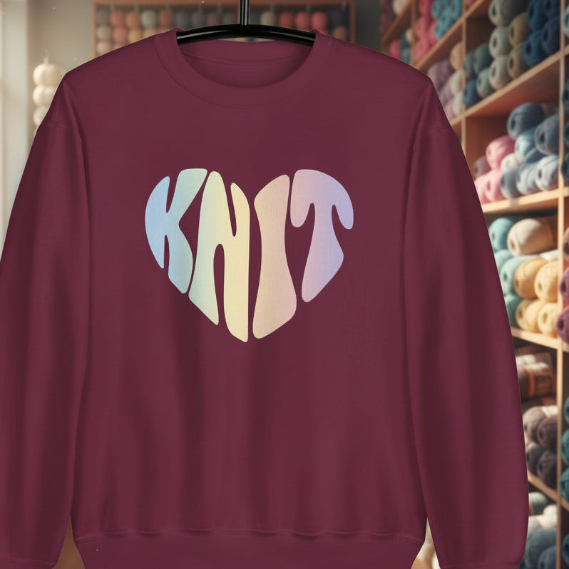 Pastel Knit Heart Sweatshirt Maroon / S