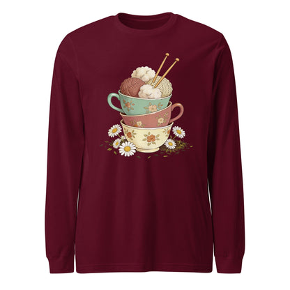 Sip 'n' Stitch Long Sleeve Tee Maroon / S