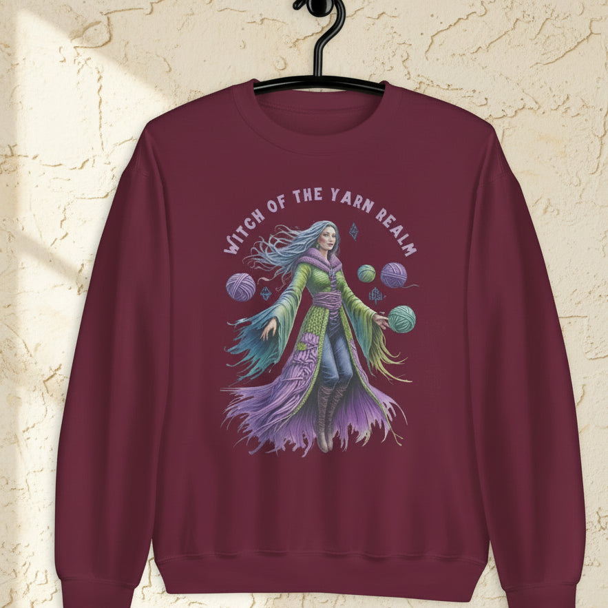 Witch of the Yarn Realm Sweatshirt Maroon / S