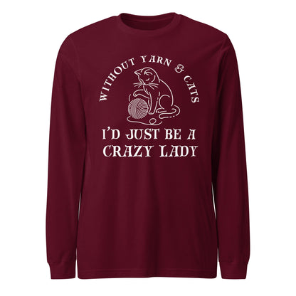 Cats & Yarn Long Sleeve Tee Maroon / XS