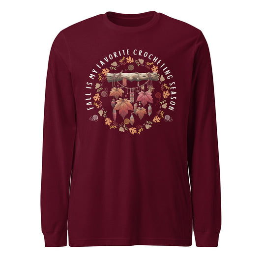 Fall is my Crocheting Season Long Sleeve Tee Maroon / XS