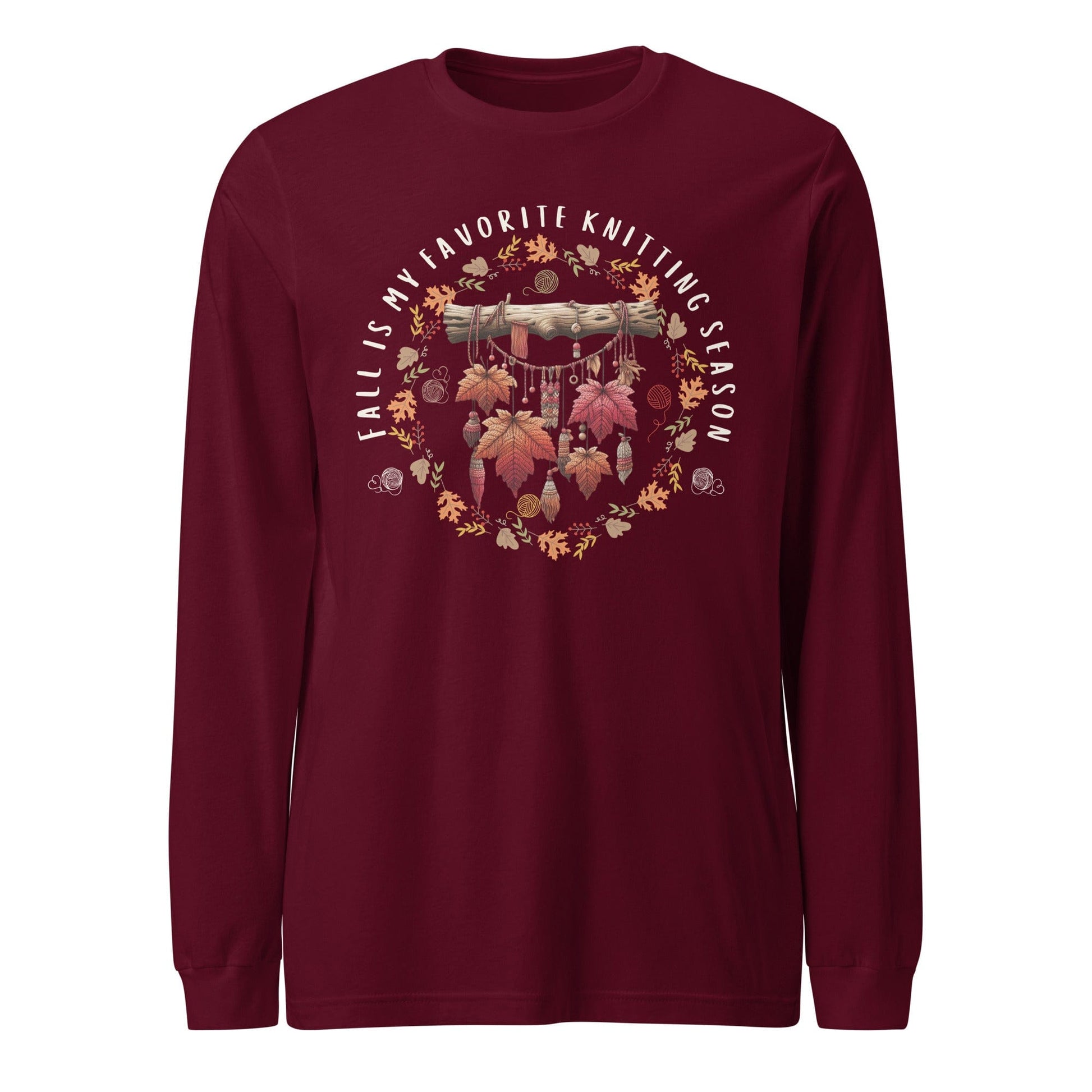 Fall is my Knitting Season Long Sleeve Tee Maroon / XS