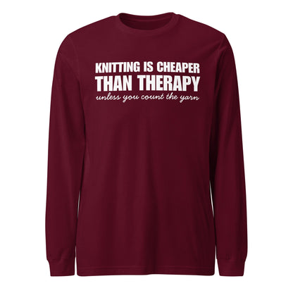 Knitting is Cheaper Long Sleeve Tee Maroon / XS
