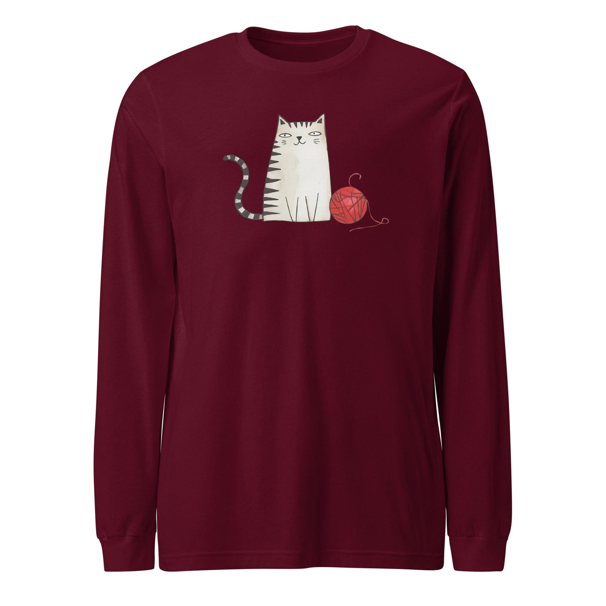 Sketchy Cat Long Sleeve Tee Maroon / XS