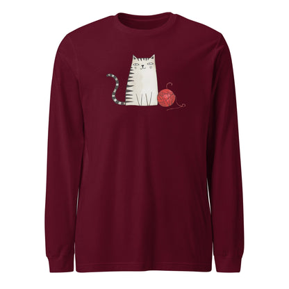 Sketchy Cat Long Sleeve Tee Maroon / XS