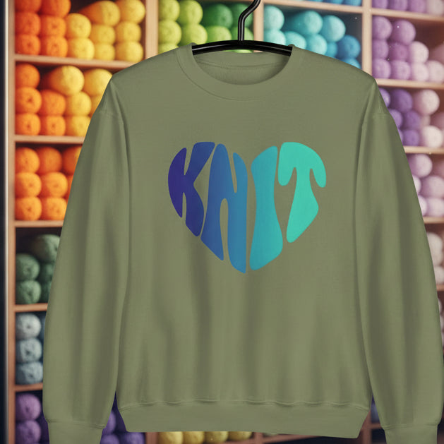 Blue Knit Heart Sweatshirt Military Green / S
