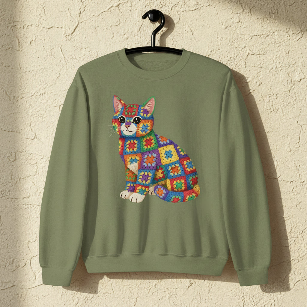 Crochet Cat Sweatshirt Military Green / S