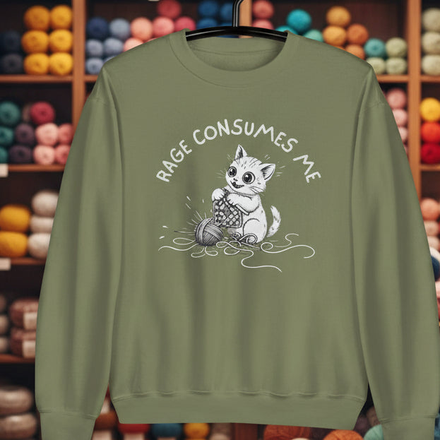 Crochet Rage Consumes Me Sweatshirt Military Green / S