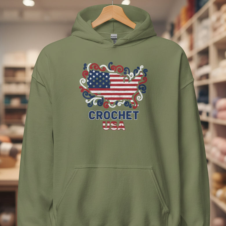 Crochet USA Hoodie Military Green / S