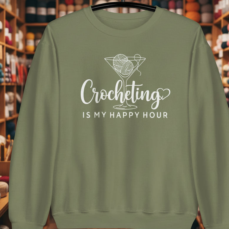 Crocheting Happy Hour Sweatshirt Military Green / S