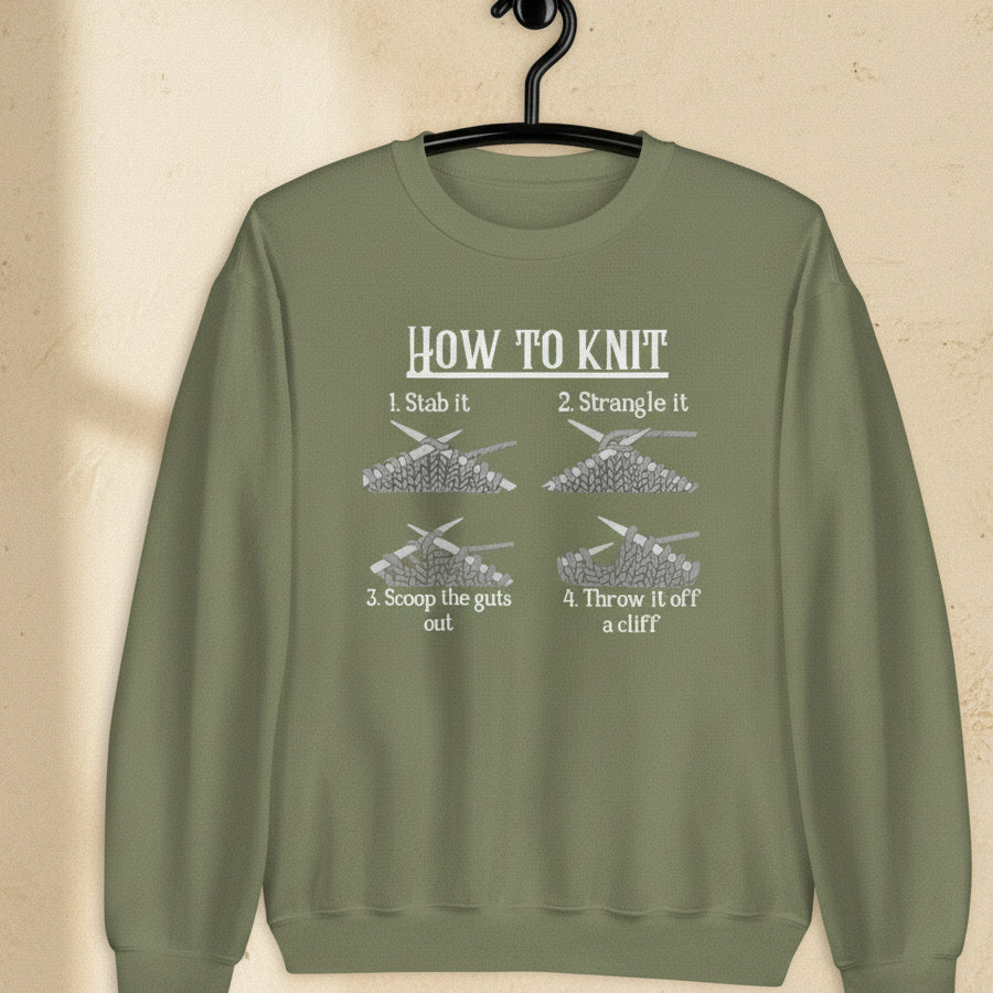 Funny How to Knit Sweatshirt Military Green / S