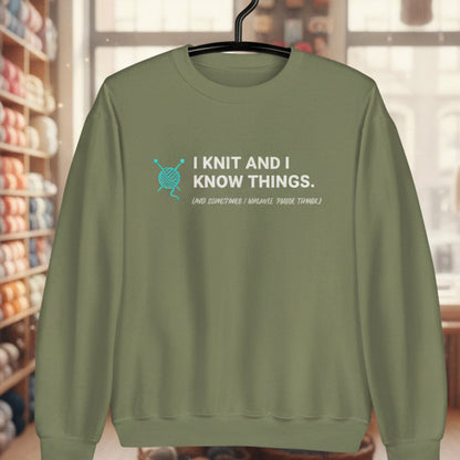 I Knit & Know Things Sweatshirt Military Green / S