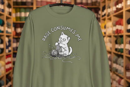Knitting Rage Consumes Me Sweatshirt Military Green / S