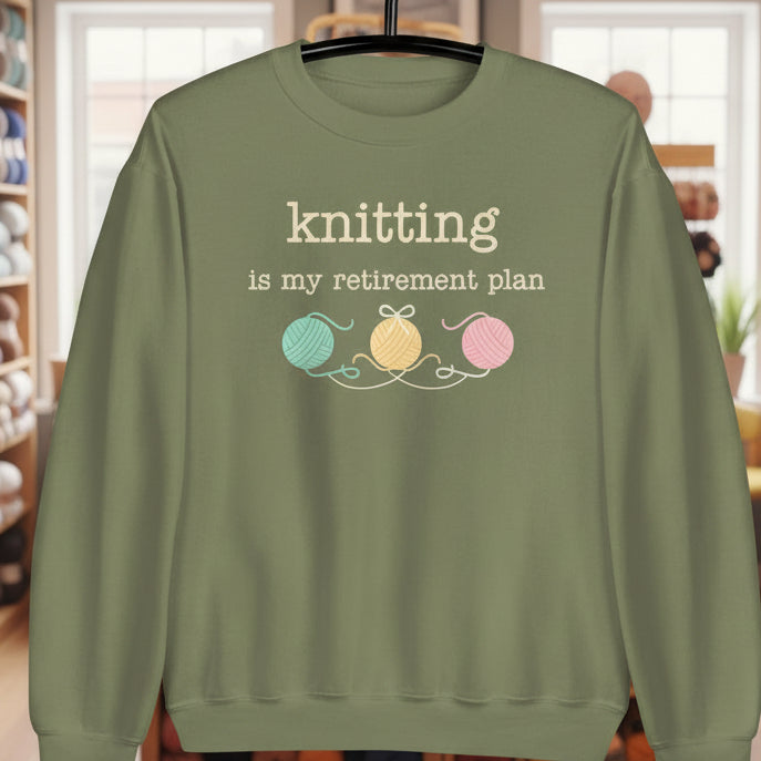 Knitting Retirement Plan Sweatshirt Military Green / S