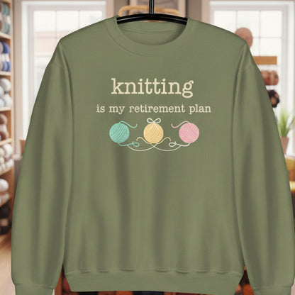 Knitting Retirement Plan Sweatshirt Military Green / S